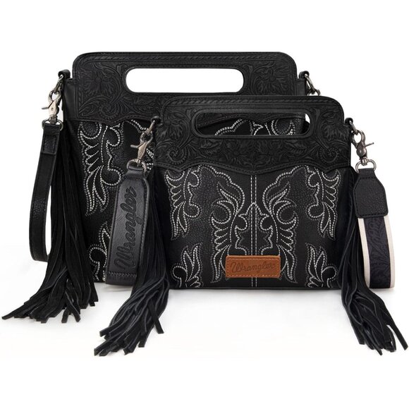 Wrangler Western Fringed Floral Vegan Leather Crossbody Bag for Women - Picture 6 of 7